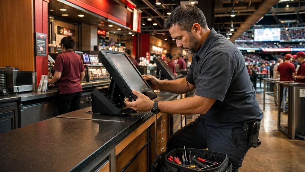 Field Technician providing enterprise field services at a restaurant